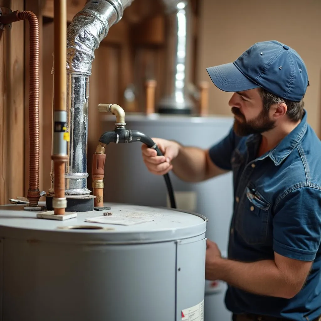 Technik vykonáva údržbu elektrického bojlera